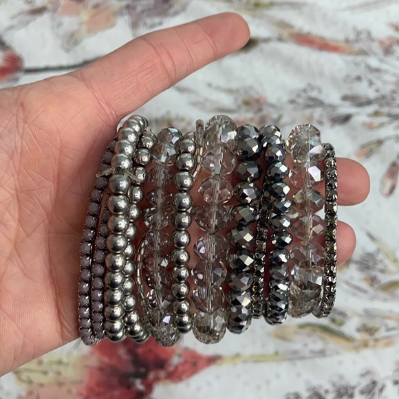 Express Jewelry - Mis-matched silver and grey beaded elastic bracelets
